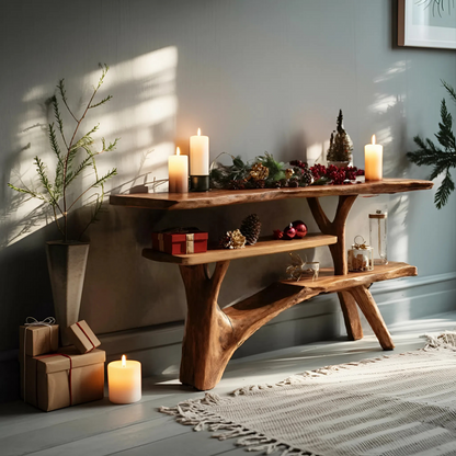 Mid Century Solid Wood Console Table For Entryway Design Winter Christmas