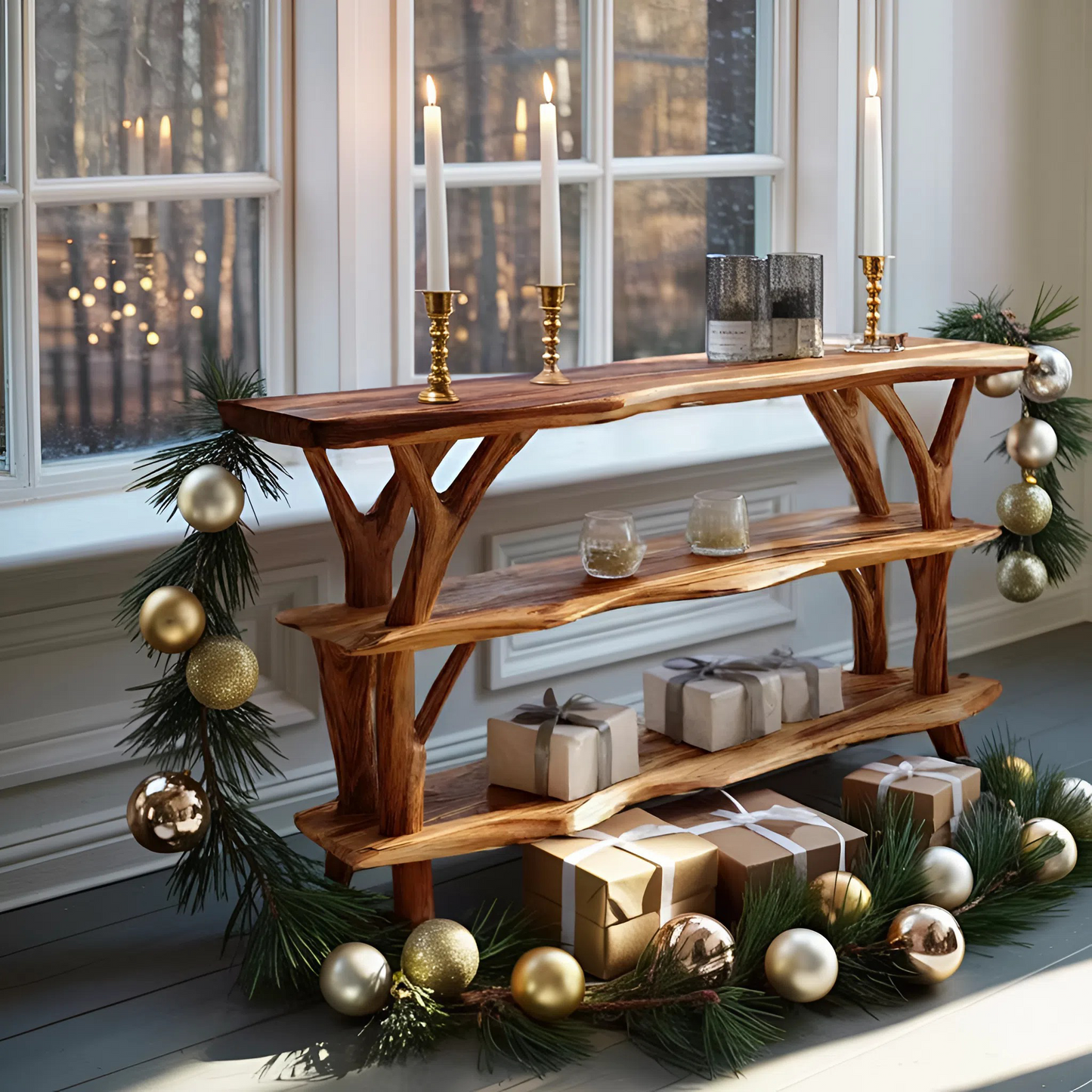 Farmhouse Wooden Live Edge Console Table For Living Room Christmas Accent