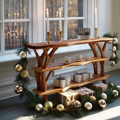 Farmhouse Wooden Live Edge Console Table For Living Room Christmas Accent