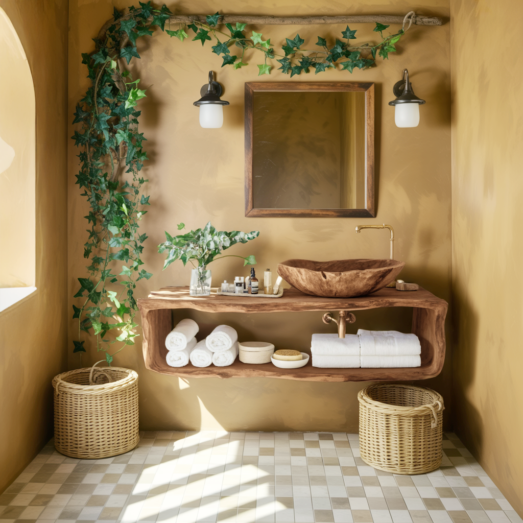 Handcrafted Wooden Vanity For Bathroom Natural Look