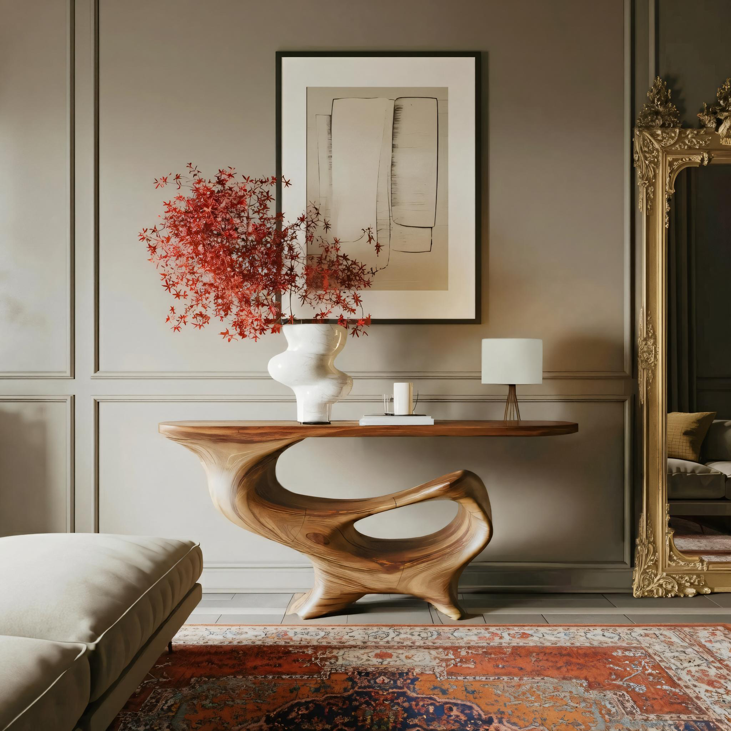 Mid Century Wooden Console Table For Living Room