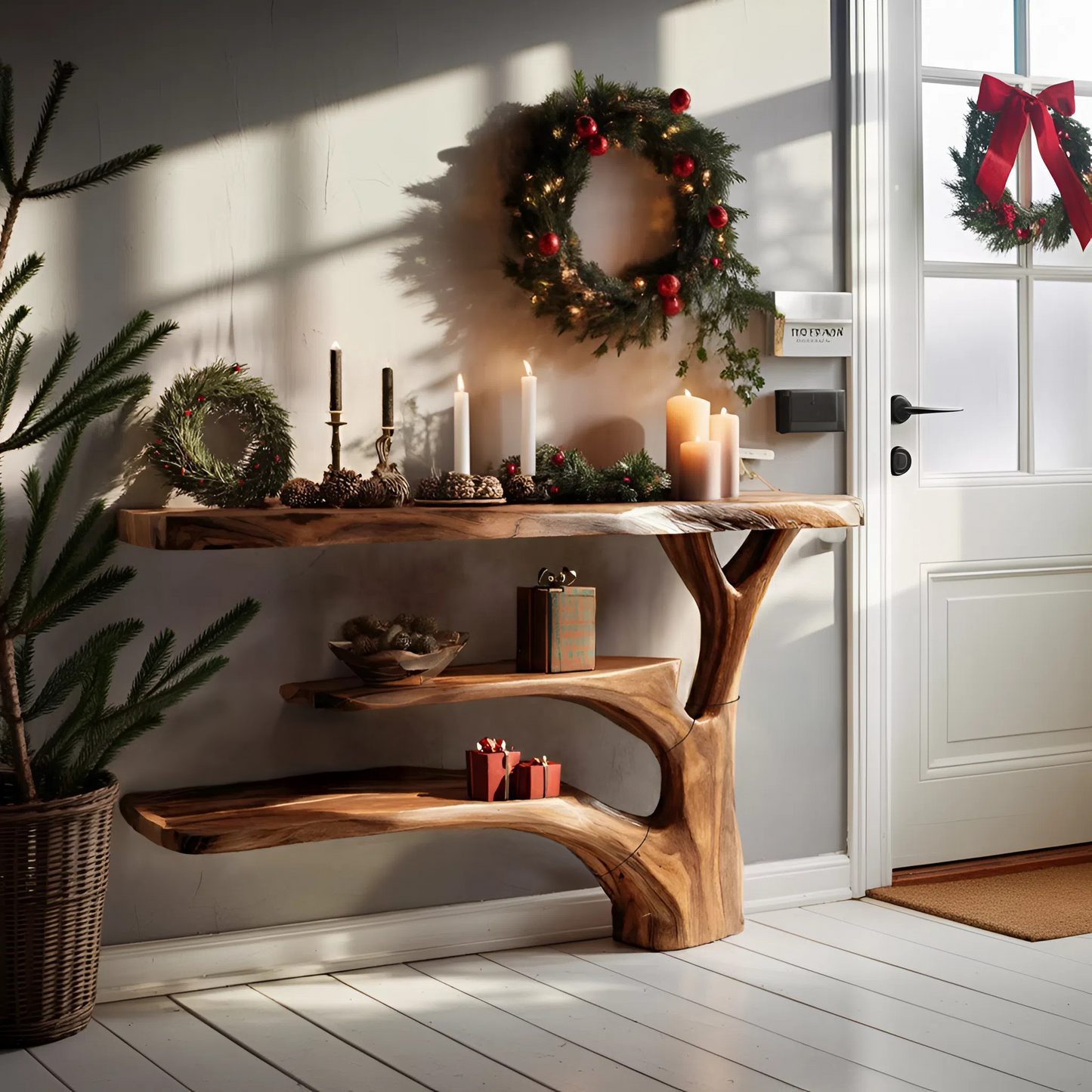 Modern Wooden Live Edge Console Table For Christmas Entryway Furniture