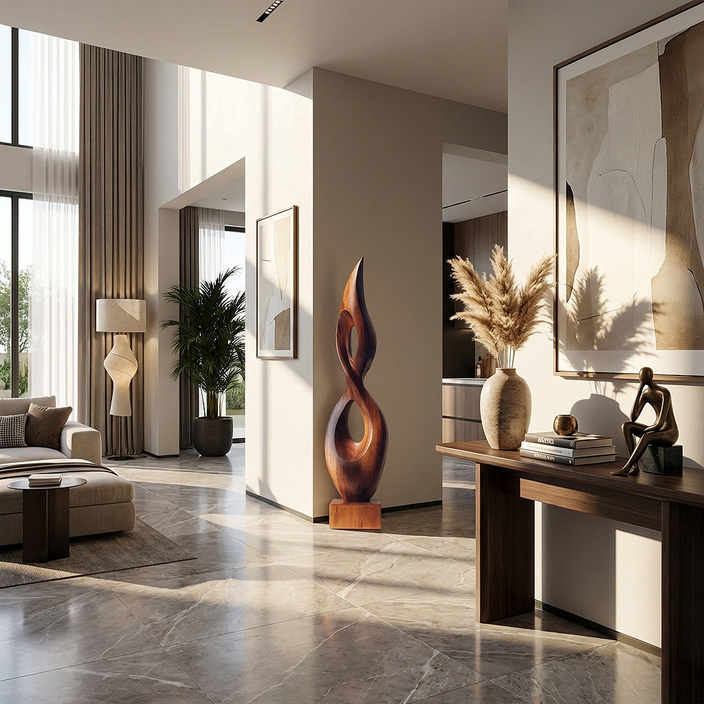 Abstract Open Form Wood Sculpture with Dual Hollow Design