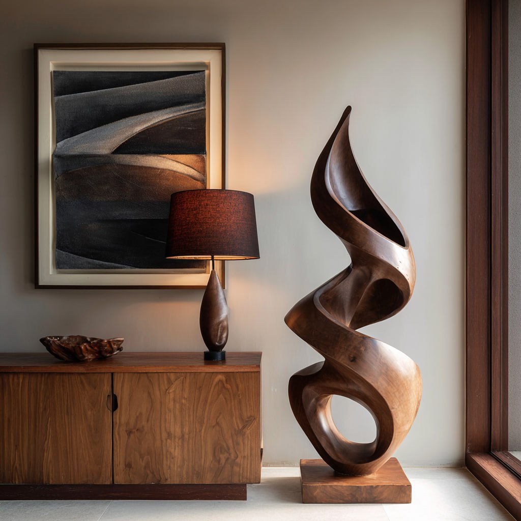Abstract Solid Wood Floor Sculpture for Modern Living Spaces
