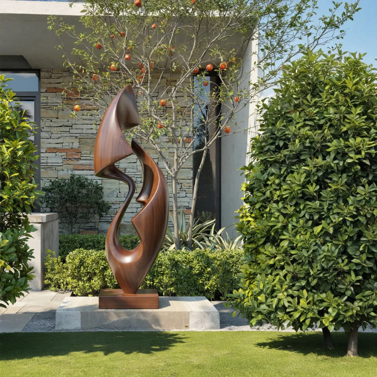 Flowing Dual Form Floor Sculpture With Open Carved Core