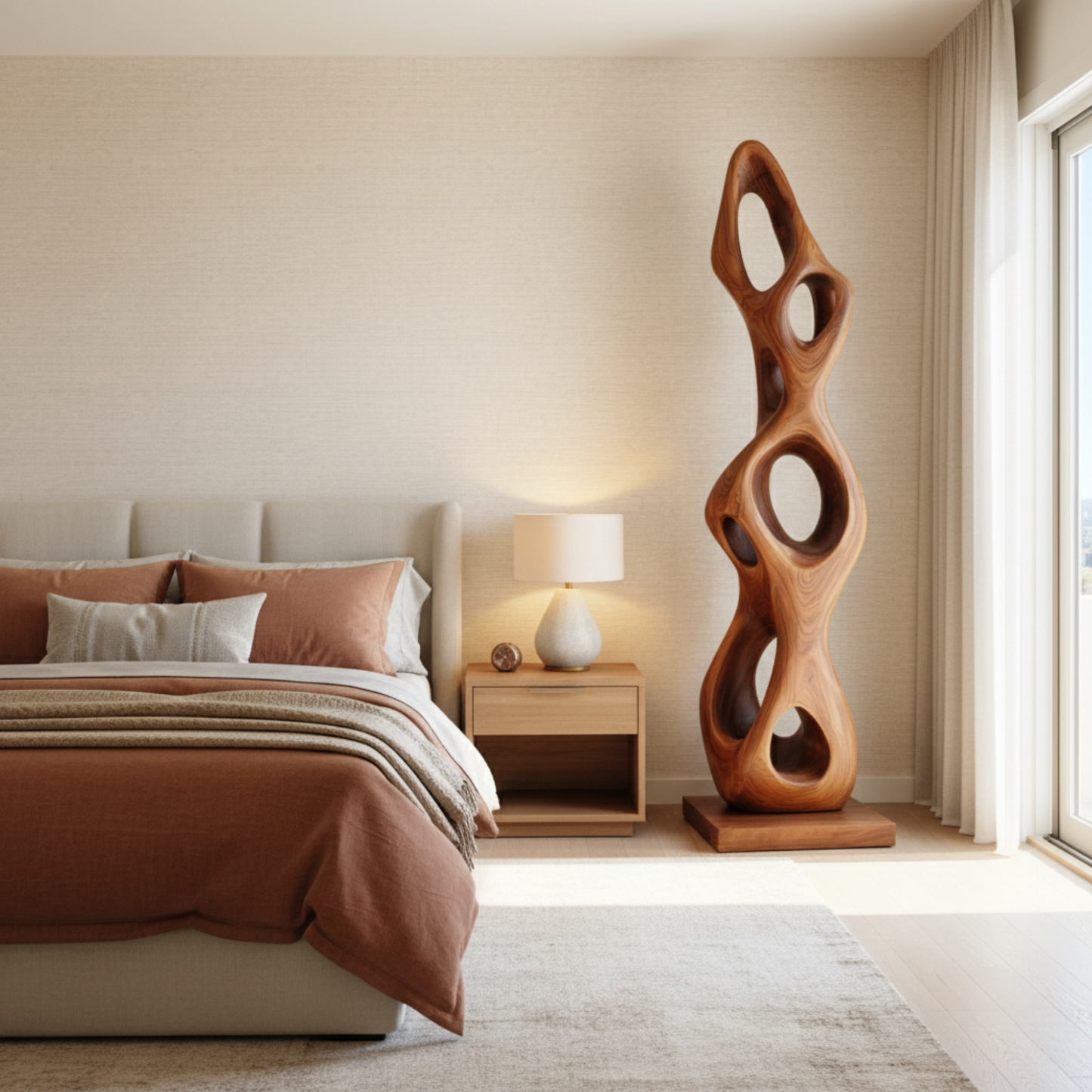 Organic Openwork Sculpture in Natural Wood for Bright Interiors