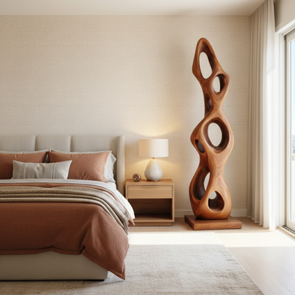 Organic Openwork Sculpture in Natural Wood for Bright Interiors