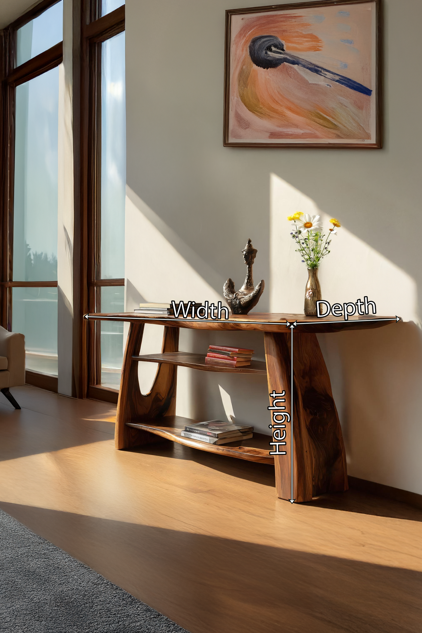 Farmhouse Wooden Live Edge Console For Minimalist Design