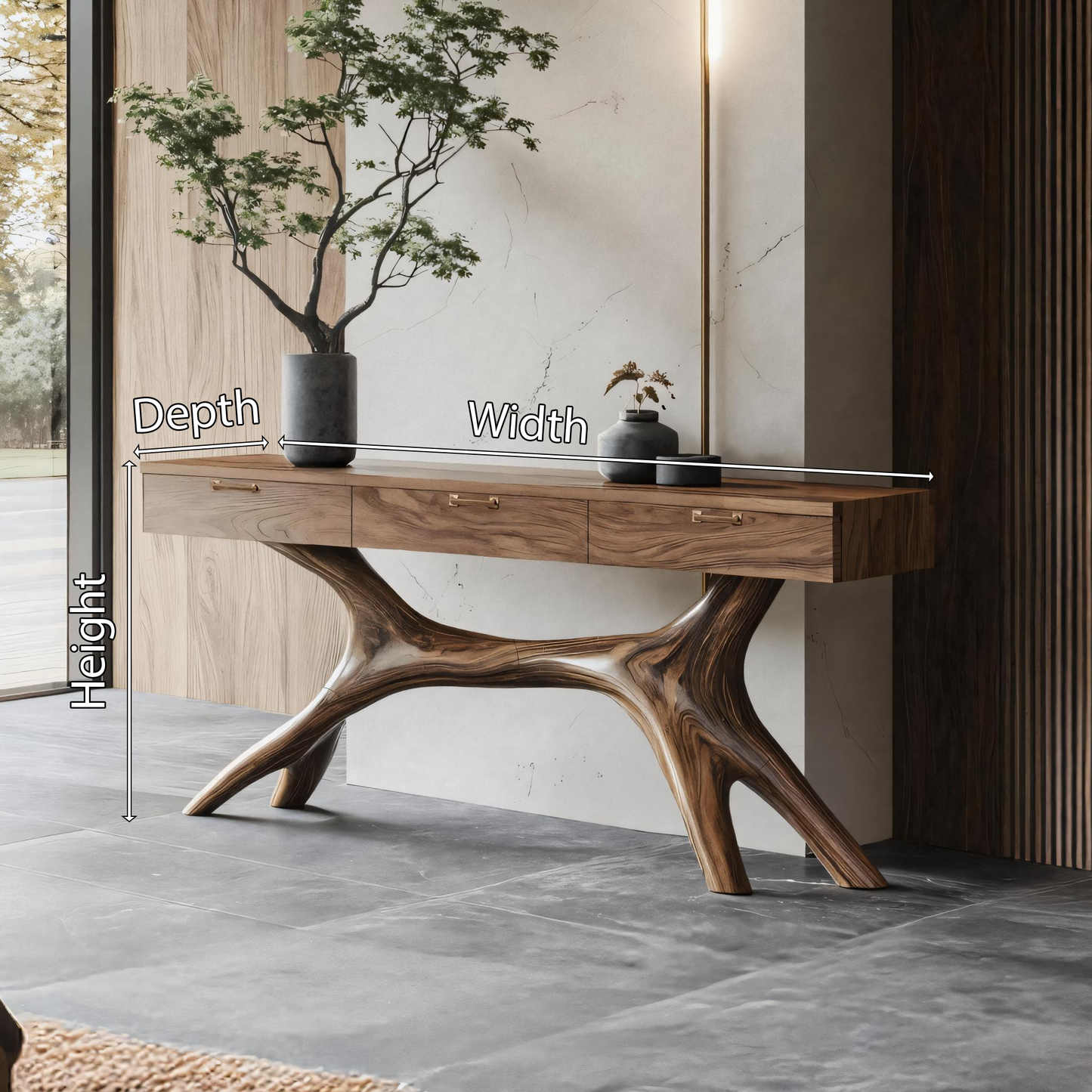 Farmhouse Wooden Console Table For Furniture Decor With Drawers