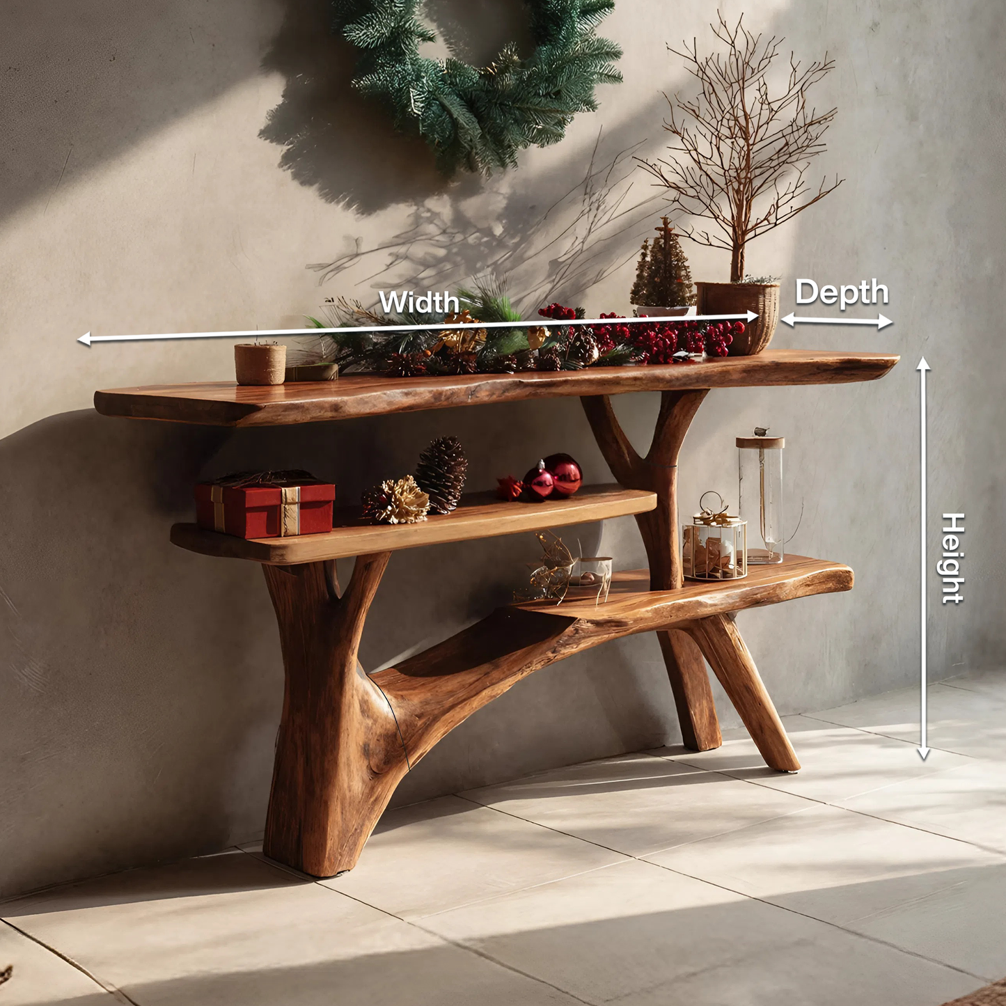 Mid Century Solid Wood Console Table For Entryway Design Winter Christmas