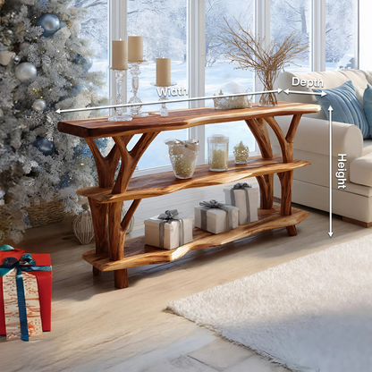 Farmhouse Wooden Live Edge Console Table For Living Room Christmas Accent