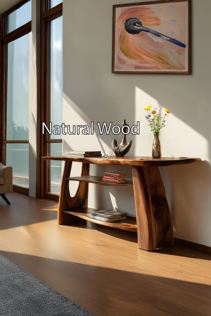 Farmhouse Wooden Live Edge Console For Minimalist Design