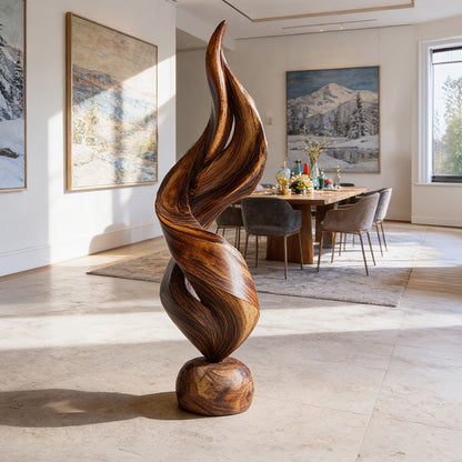Abstract Twisted Sculpture in Natural Wood with Fluid Form