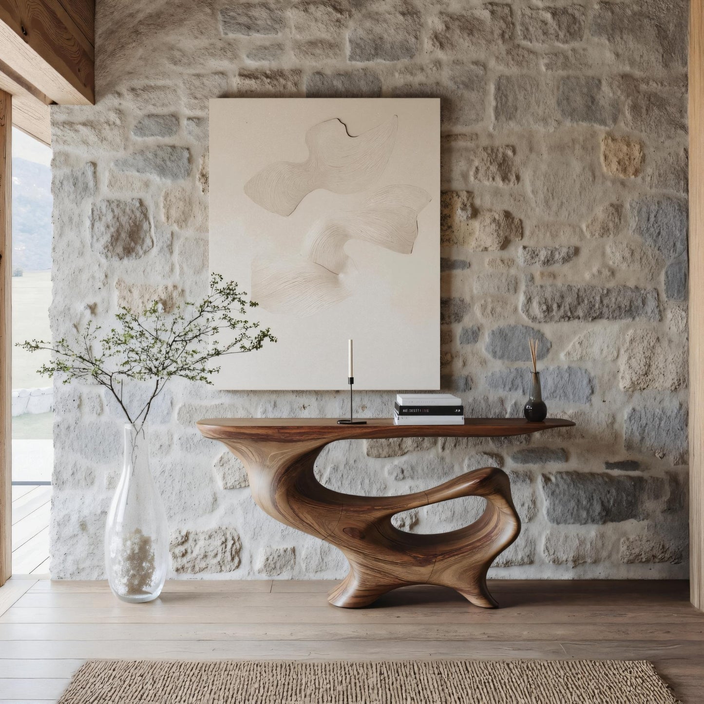 Mid Century Wooden Console Table For Living Room