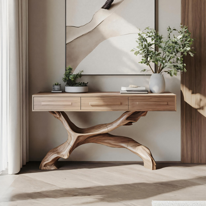 Mid Century Live Edge Entryway Table For Bedroom Rustic Accent