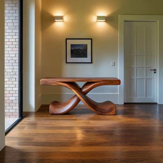 Modern Sculptural Console Table With Twisted Base For Living Room
