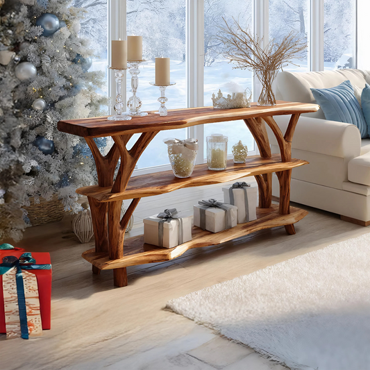 Farmhouse Wooden Live Edge Console Table For Living Room Christmas Accent