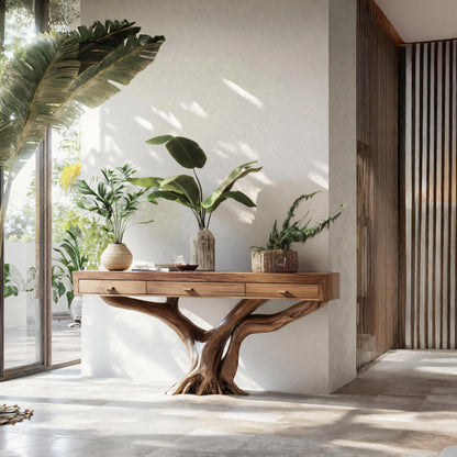 Handcrafted Solid Wood Dressing Table For Living Room Unique Style