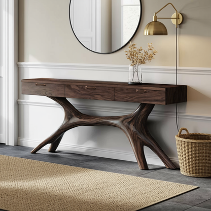 Farmhouse Wooden Console Table For Furniture Decor With Drawers