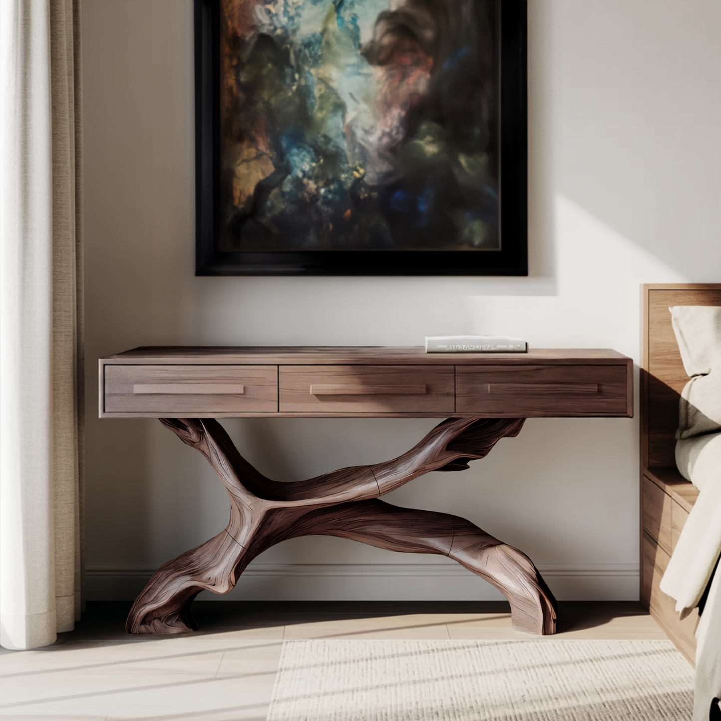 Mid Century Live Edge Entryway Table For Bedroom Rustic Accent