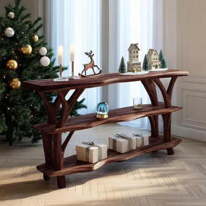 Farmhouse Wooden Live Edge Console Table For Living Room Christmas Accent
