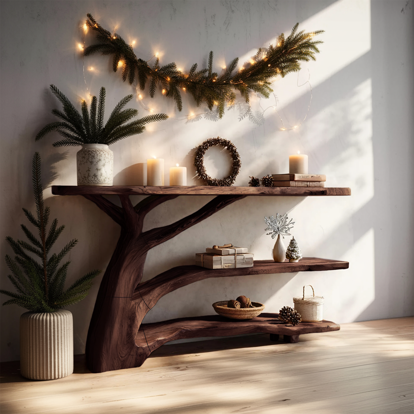 Farmhouse Wooden Live Edge Console Table For Holiday Bedroom Entryway