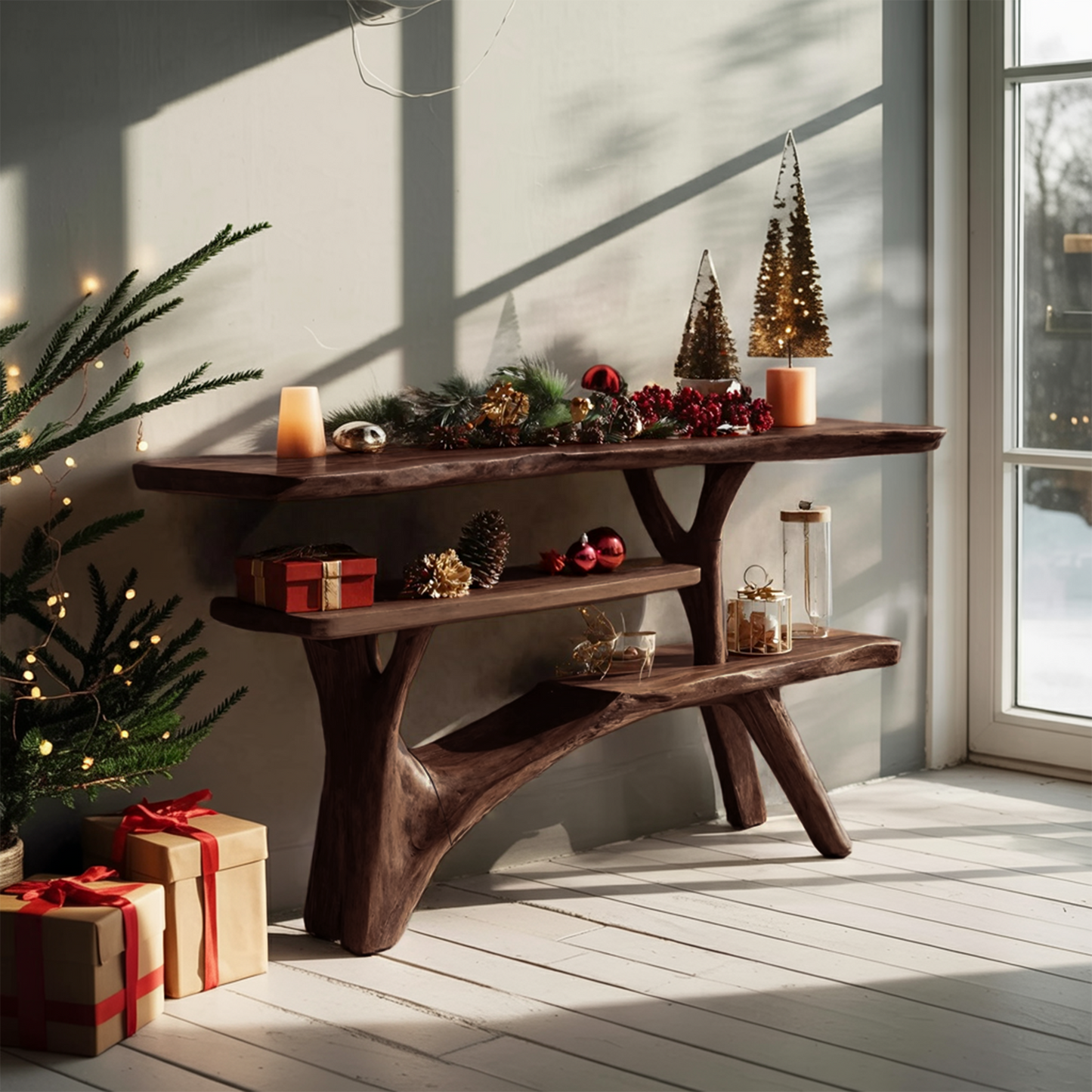Mid Century Solid Wood Console Table For Entryway Design Winter Christmas