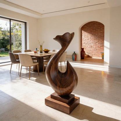 Abstract Sculptural Form in Natural Wood with Flowing Silhouette